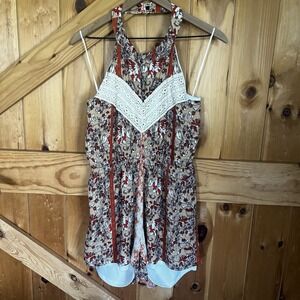 Blue Rain Beige‎ Orange Floral Romper Women's Medium Western Halter